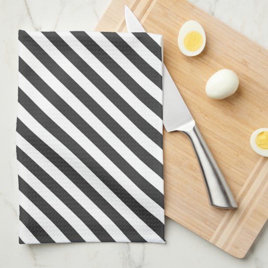 Diagonal black and white stripes  pattern geschirrtuch (Viertel Falte)