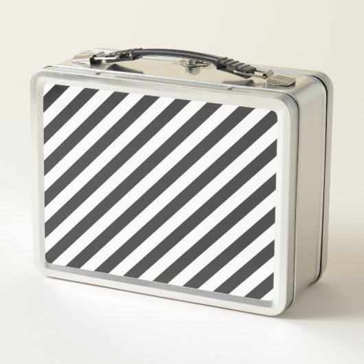 Diagonal black and white stripes pattern metall brotdose (Rückseite)