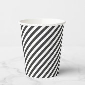Diagonal black and white stripes  pattern pappbecher (Links)
