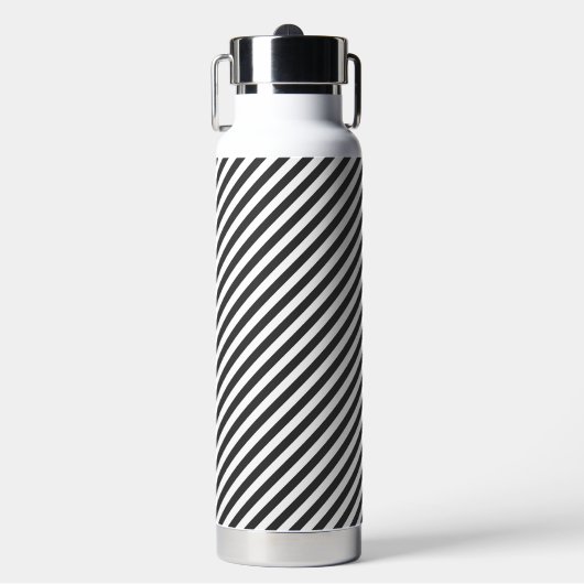Diagonal black and white stripes pattern trinkflasche (Vorderseite)