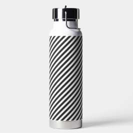 Diagonal black and white stripes  pattern trinkflasche