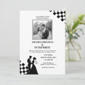 Diagonal Black Silhouette Bold Schachbretts Hochze Einladung (Stehend Vorderseite)