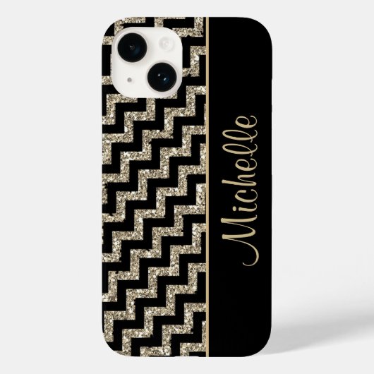 Diagonal Black Zickzack Gold Personalisiert Case-Mate iPhone Hülle (Rückseite)