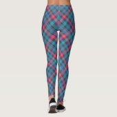 Diagonal Blau Pink Kariertes Muster Leggings (Rückseite)