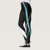 Diagonal Blau Streifen Muster Schwarz-Weiß Leggings (Links)