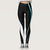 Diagonal Blau Streifen Muster Schwarz-Weiß Leggings (Vorderseite)