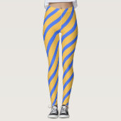 Diagonal Blau und Gold Streifen Muster Leggings (Vorderseite)