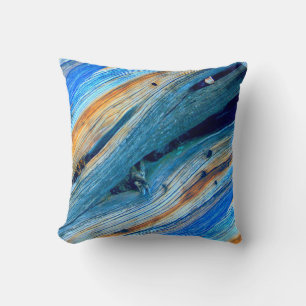 diagonal-blaue/braune, verwitterte Stallplatten Kissen