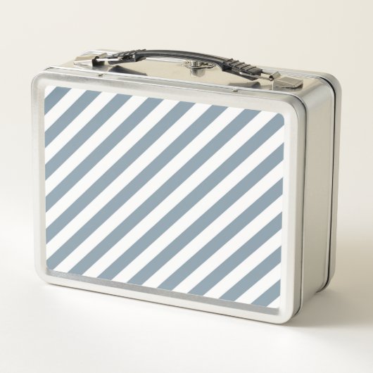 Diagonal blue and white stripes pattern metall brotdose (Rückseite)