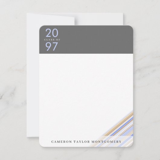 Diagonal Blue Ribbon Button Streifen Preppy Abschl Dankeskarte (Vorderseite)