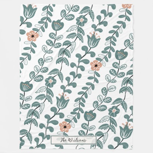 Diagonal Botanischer Aquamariner Name Muster Fleecedecke (Vorderseite)