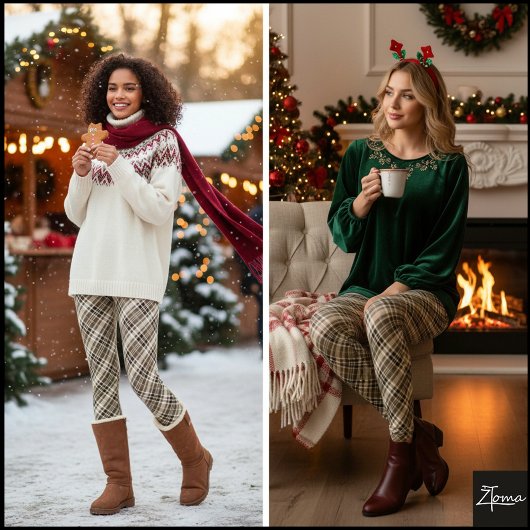 Diagonal Brown Tan Neutral Tartan Plaid Leggings