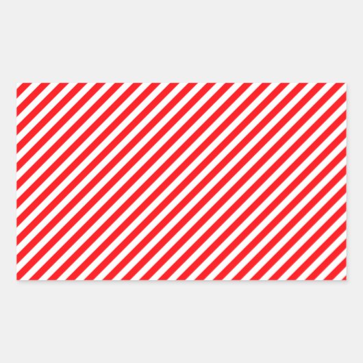 Diagonal Candy Cane Streifen Weihnachtsrot & Weiß Rechteckiger Aufkleber (Vorderseite)