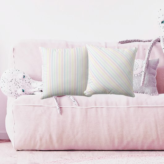 Diagonal Candy Stripes Retro Pastell Kissen