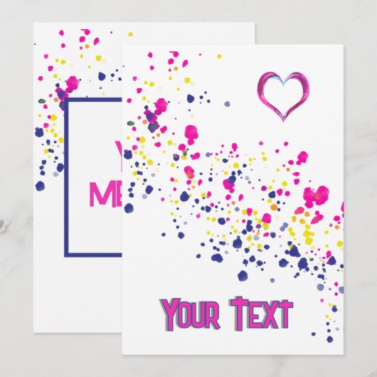 Diagonal Confetti Pink-Yellow-Blue-Design Einladung (Vorne/Hinten)