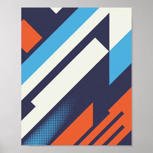 Diagonal Design in Blau, Orange und Weiß Poster (Vorne)