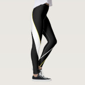 Diagonal Gelbe Streifen Muster Schwarz-Weiß Leggings (Rechts)
