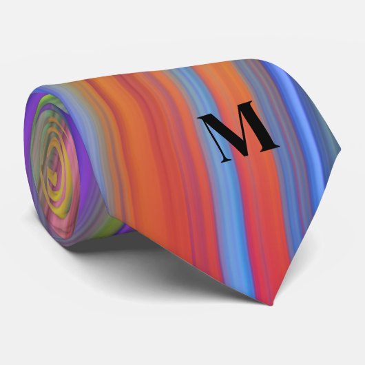 Diagonal gestreifte farbenfrohe Monogram Neck Tie Krawatte (Gerollt)