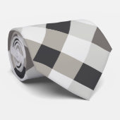 Diagonal Gingham in Kohle, leicht grau, weiß Krawatte (Gerollt)