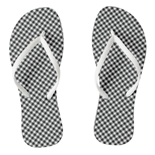 Diagonal-Gingham-Karo in Schwarz und Weiß Badesandalen (Fußbett)