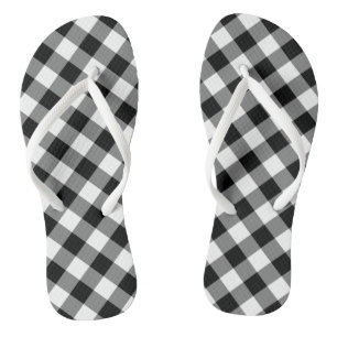 Diagonal-Gingham-Karo in Schwarz und Weiß Badesandalen