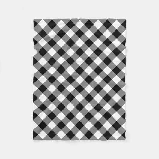 Diagonal-Gingham-Karo in Schwarz und Weiß Fleecedecke (Vorderseite)