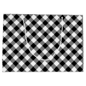 Diagonal-Gingham-Karo in Schwarz und Weiß Große Geschenktüte (Rückseite)