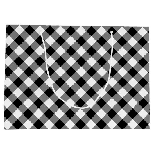 Diagonal-Gingham-Karo in Schwarz und Weiß Große Geschenktüte (Rückseite)