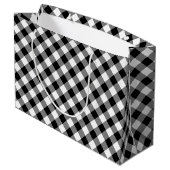 Diagonal-Gingham-Karo in Schwarz und Weiß Große Geschenktüte (Rückseite Schrägansicht)