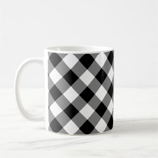 Diagonal-Gingham-Karo in Schwarz und Weiß Kaffeetasse