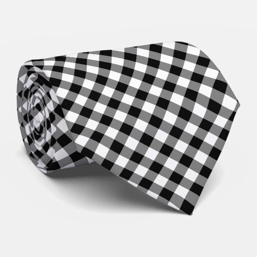 Diagonal-Gingham-Karo in Schwarz und Weiß Krawatte (Gerollt)