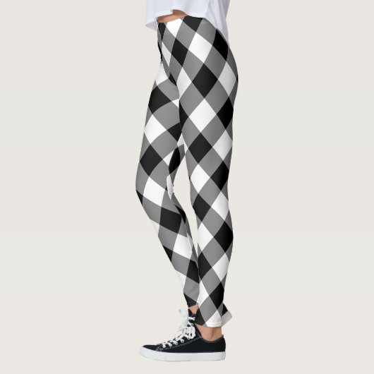 Diagonal-Gingham-Karo in Schwarz und Weiß Leggings (Links)