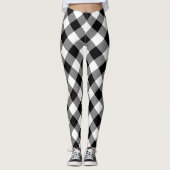 Diagonal-Gingham-Karo in Schwarz und Weiß Leggings (Vorderseite)