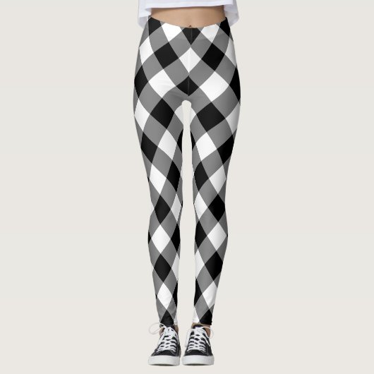 Diagonal-Gingham-Karo in Schwarz und Weiß Leggings (Vorderseite)