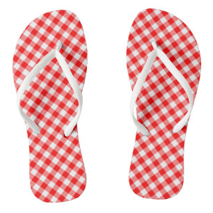 Diagonal Gingham Karo, rot und weiß Badesandalen