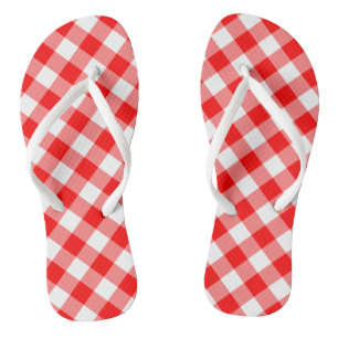 Diagonal-Gingham-Karo, rot und weiß, groß Badesandalen