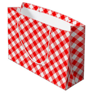 Diagonal-Gingham-Karo, rot und weiß, groß Große Geschenktüte