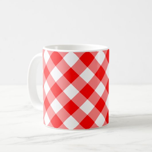 Diagonal-Gingham-Karo, rot und weiß, groß Kaffeetasse (Vorderseite Links)