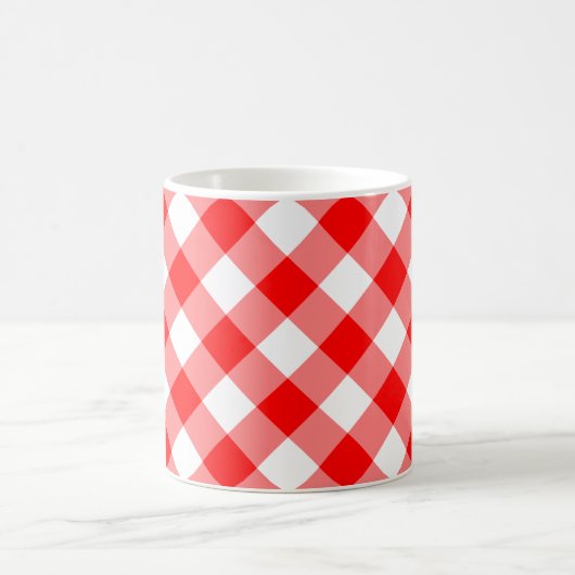 Diagonal-Gingham-Karo, rot und weiß, groß Kaffeetasse (Mittel)