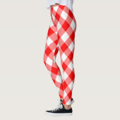 Diagonal-Gingham-Karo, rot und weiß, groß Leggings (Links)