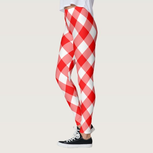 Diagonal-Gingham-Karo, rot und weiß, groß Leggings (Links)