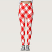 Diagonal-Gingham-Karo, rot und weiß, groß Leggings (Vorderseite)