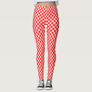 Diagonal-Gingham-Karo, rot und weiß, klein Leggings