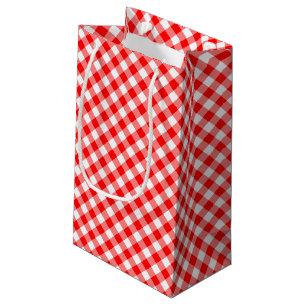 Diagonal Gingham Karo, rot und weiß Kleine Geschenktüte