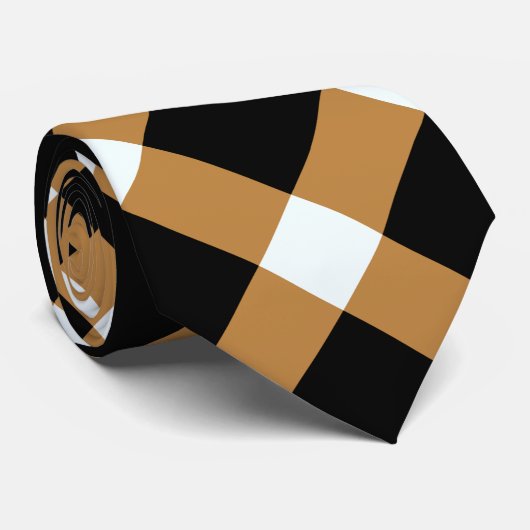 Diagonal Gingham Muster in Schwarz, Weiß, Braun Krawatte (Gerollt)