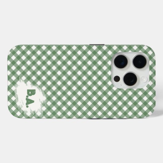Diagonal Gingham Pattern in Green with Initials Case-Mate iPhone Hülle (Rückseite (Horizontal))