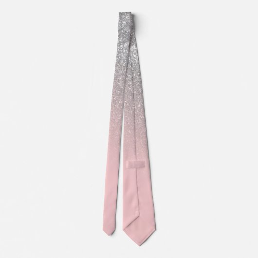Diagonal Girly Silver Blush Pink Ombre Gradient Krawatte (Rückseite)
