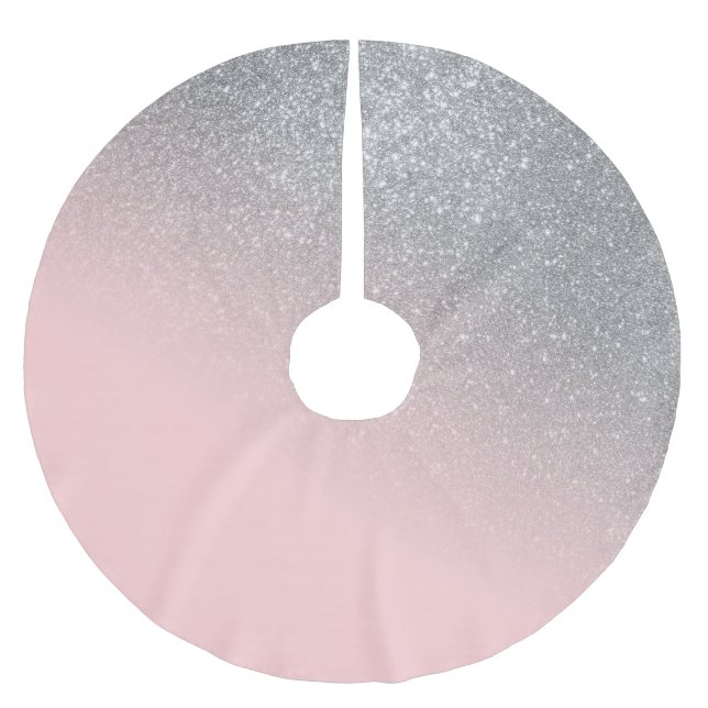 Diagonal Girly Silver Blush Pink Ombre Gradient Polyester Weihnachtsbaumdecke (Vorderseite)