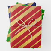 Diagonal Gold Streifen Red Blue Green Muster Geschenkpapier Set (Beispiel)