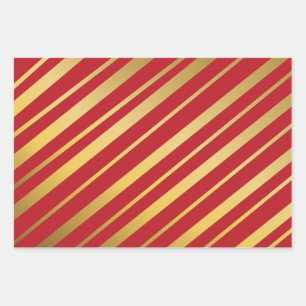 Diagonal Gold Streifen Red Blue Green Muster Geschenkpapier Set